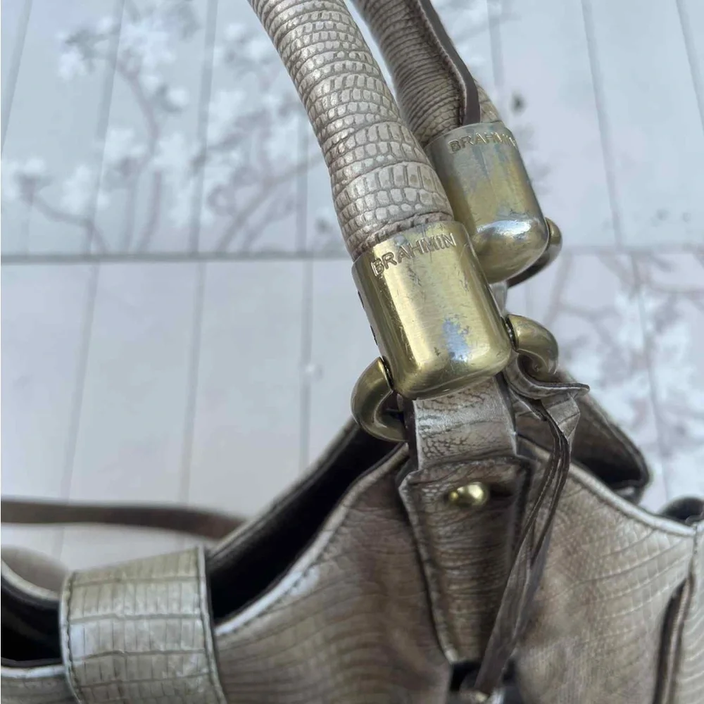Brahmin Metallic Bronze Lizard-Embossed Tote with Gold Hardware - Picture 3 of 11
